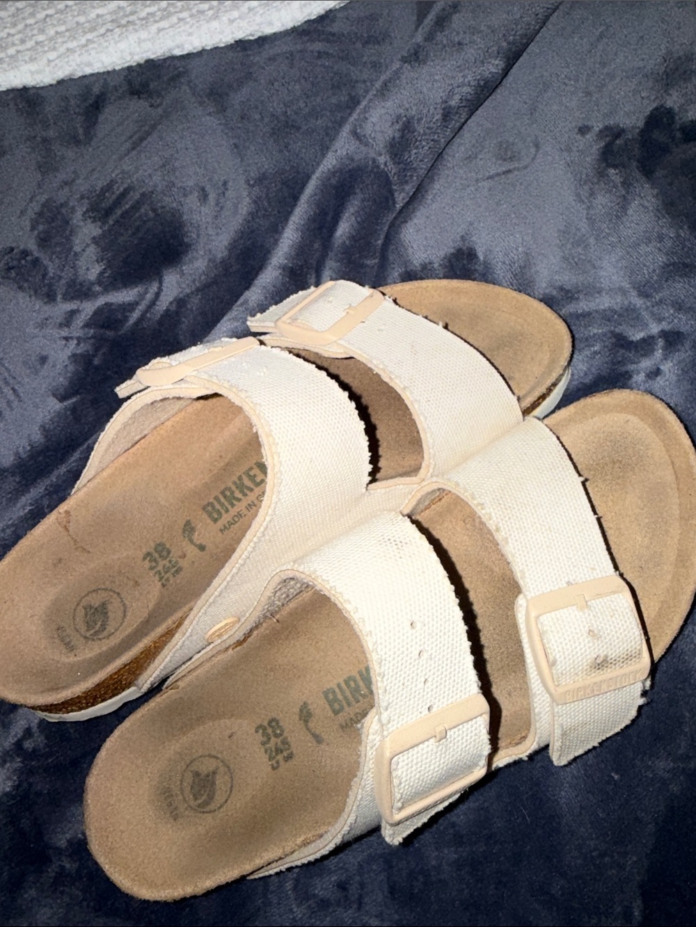 Birkenstock Women's Double-Strap Canvas Sandals in Light Beige